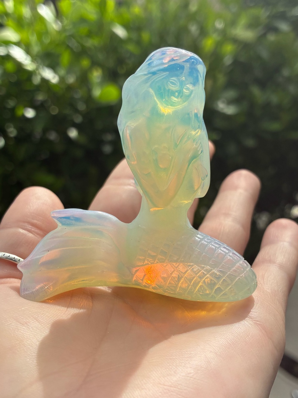 Opalescent Mermaid Fish Figurine - Iridescent Green-Blue